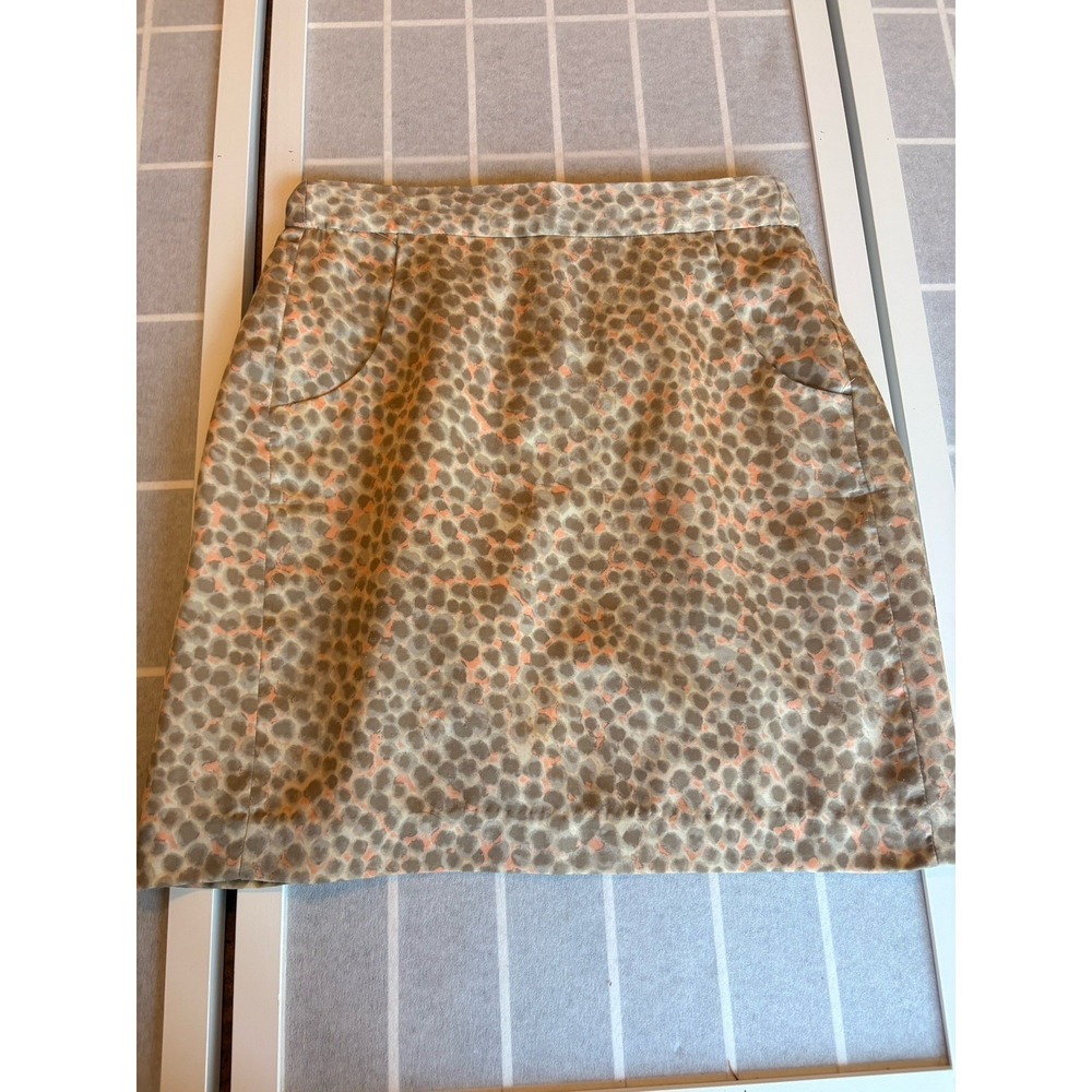 Ann Taylor LOFT Mini Skirt Silky Gold Tan Polka Dot Animal Print Sz 2 *pockets